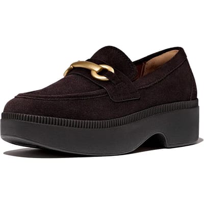 FitFlop FitFlop F-Luma Chunky-Snaffle Suede Demi-Wedge Loafers BRUIN - Maat 37
