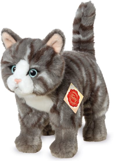 Hermann Teddy Knuffeldier kat/poes - zachte pluche stof - premium kwaliteit knuffels - grijs/wit - 20 cm