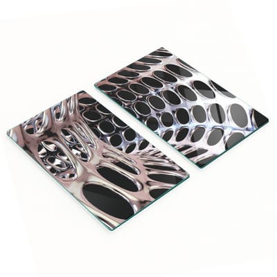 Glazen serveerplanken met afbeeldingen, metalen tunnel, 2x30x52 cm
