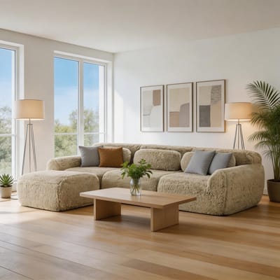 Komhtom - L-vormige modulaire bank van pluche stof - frameloze diepe bank met antislipbodem - geen montage nodig - inclusief kussens - zacht en zeer veerkrachtig schuim - geschikt voor woonkamer en slaapkamer - lichtkaki