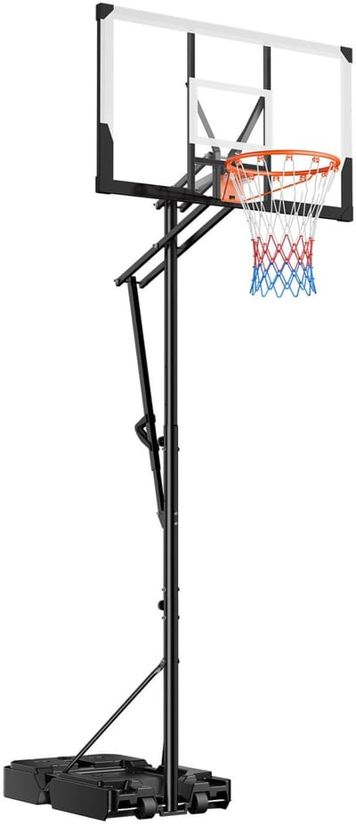 Instelbaar Draagbaar Basketbalbord, Hoogtebereik 1.6-3.05 m, Basketbalpaal Met 121.9 cm Backboard en Wielen voor Oprit, Zwembad, Kinderen, Jongeren en Volwassenen