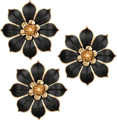 3-Delige Zwarte Metalen Wanddecoratie Bloemen voor Woonkamer en Slaapkamer