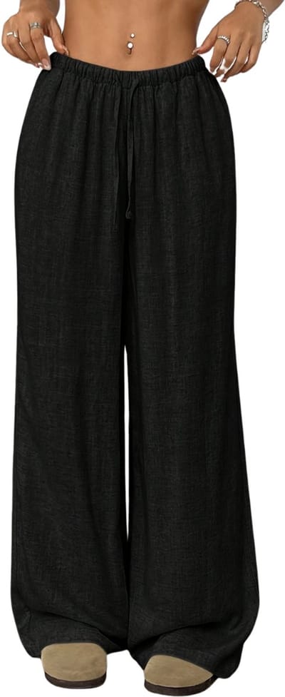 Livano Linnen Broek Dames - Zomerbroek - Volwassenen - Lange Broek - Pantalon - Strandbroek - Zomer - Ibiza Stijl - Zwart - Maat XS