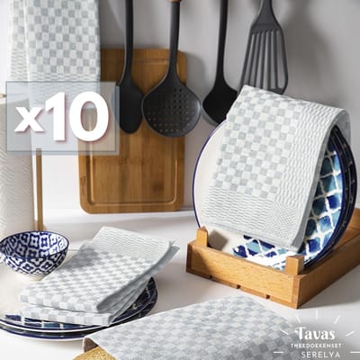 Theedoekenset Lichtgrijs Glazendoeken 50x70 cm - Set van 10 - Geblokt - Blokdoeken - Horeca 80% katoen 20% Polyester Theedoeken horec