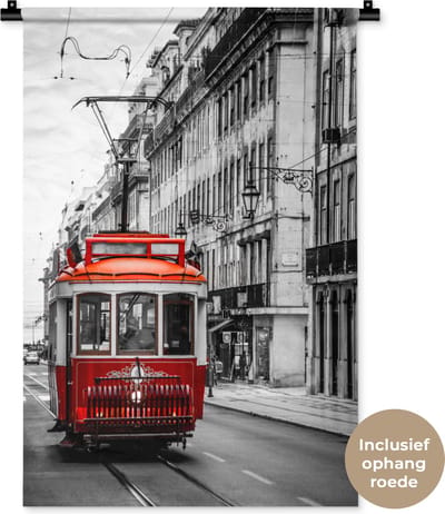 Wandkleed Rood zwart wit - Zwart-wit foto van een oude rode trein Wandkleed katoen 60x90 cm - Wandtapijt met foto