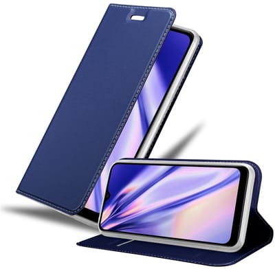 Cadorabo Hoesje geschikt voor Samsung Galaxy A10s / M01s in CLASSY DONKER BLAUW - Beschermhoes met magnetische sluiting, standfunctie en kaartvakje Book Case Cover Etui