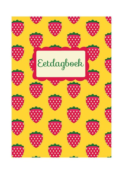 HappyBook - Eetdagboek - Foodjournal - Diary -Dagboek - Gezondheid - Recepten - Aardbei - Rood - Geel - Afslanken - Dieet - Softcover - Elastiek - Boekenlegger - Gewicht tabel - Motivatie - Journal - Gewicht tabel - Healthy lifestyle - Gezondheid
