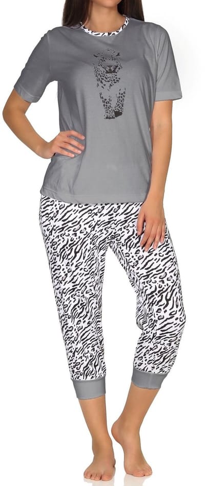 Capri pyjama korte mouw pyjama, capri broek met manchetten, tijger motief, ook in oversized
