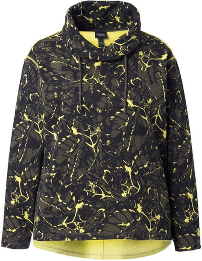 Ulla Popken - Dames - Sweatshirt vlinders opstaande kraag lange mouwen - Olijfgrijs - Maat 42+