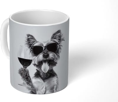 Mok - Koffiemok - Hondje - Wijnglas - Zonnebril - Enthousiast - Mokken - 350 ML - Beker - Koffiemokken - Theemok