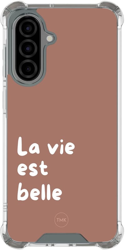 Shockproof hoesje geschikt voor Samsung Galaxy A56 - La vie est belle - Schokbestendig - Verhoogde randen - TPU case - Extra Sterke Back Cover - Tekst - Transparant, Bruin