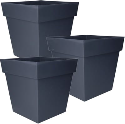 EDA Bloempot Toscane vierkant - 3x stuks - kunststof - antraciet grijs - L32 x B32 x H32 cm - 22 liter - Bloempotten/plantenpotten
