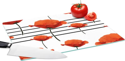 Glazen Snijplank - 39x28 - Muziek - Notenbalk - Klaproos - Snijplanken Glas