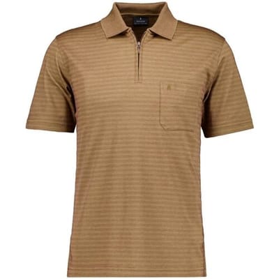 Ragman Polo Softknit Fine Duo Line Zip Collar Chestnut / male