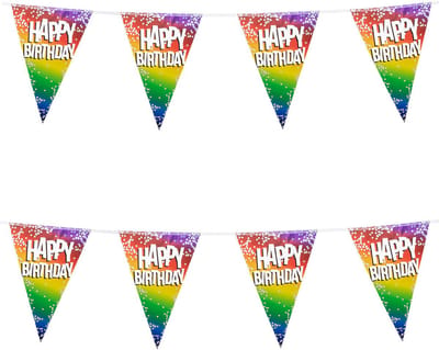 2x Stuks Boland PE vlaggenlijn - 6m - Happy birthday - Regenboog