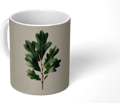 Mok - Koffiemok - Eikenbladeren - Beige - Groen - Golvende randen - Mokken - 350 ML - Beker - Koffiemokken - Theemok