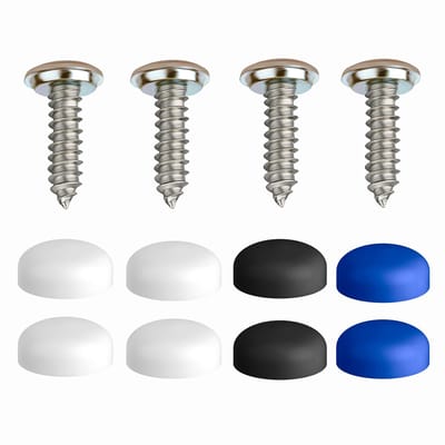 Kentekenplaatschroeven met doppen, 4,8 x 16 mm, roestvrij staal, set van 4, discreet, veilig, legaal, nummerplaatschroeven met doppen, kentekenplaatschroeven bevestiging kentekenplaatschroeven