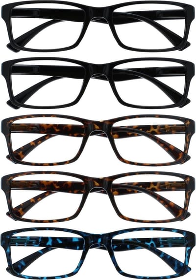 Leesbril 5 Stuks - Lezers Brillenglazen - Dagelijks Gebruik - Designer Stijl Frame - +200 - Zwart Bruin Blauw