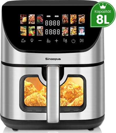 Digitale Airfryer XXL 8L Sinaopus 8005A -1800W Heteluchtfriteuse - Kleurendisplay - 12 Voorgeprogrammeerde Functies - Slimme Tijd & Temperatuurregeling - Capaciteit voor 5 Personen