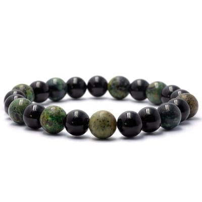 Bixorp Gems Kambamba Jaspis + Afrikaanse Turkoois + Onyx Armband - 8mm / 18cm - Triple Gemstone - Handgemaakte Edelsteen Armband