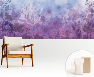 Wallfluent Behang - Pastelkleurige bloemen Muurbehang - 250x104 cm - Blauw Behang - Voor liefhebbers van kunst en natuur - Behang Voor de woonkamer, slaapkamer en kantoor - Wanddecoratie Bloemen en planten