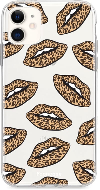 Fooncase Hoesje Geschikt voor iPhone 11 - Shockproof Case - Back Cover / Soft Case - Rebell Leopard Lips (leopard lippen)