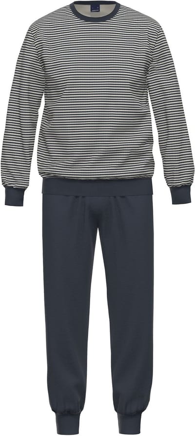 heren pyjama lang, ronde hals Nightwear / badstof