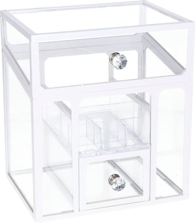 Make-up organizer/opberger 6-vaks met deksel 18 x 13 cm van glas - Make-up houder