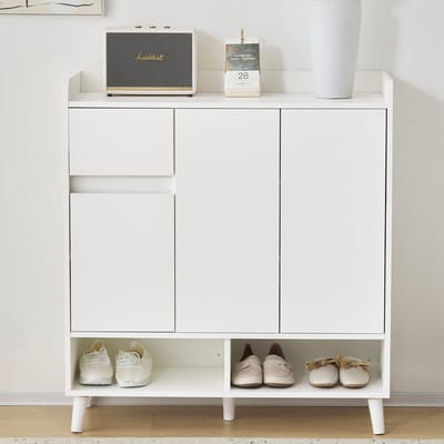 Ladekast - dressoir - schoenenkast met verstelbare planken - home organizer met massief houten poten - 90x35x99cm