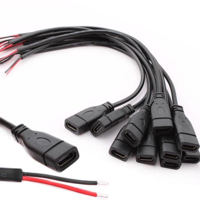 Verlengkabel USB-C 22AWG 5V 3A, 2-voudige draadbus, soldeerbare bus, open uiteinde, 25cm lengte.