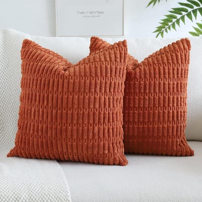 Decoratieve Kussenslopen - Boho Streep - Woonkamer Decoratie - Zacht Corduroy Materiaal - 45 x 45 cm - Roest