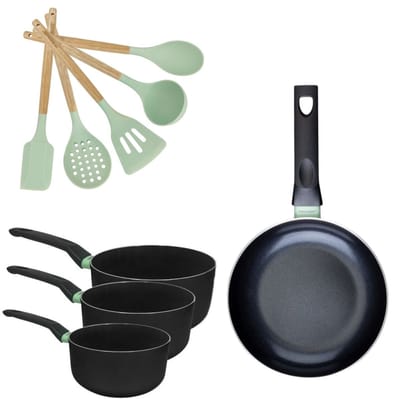 Set Koekenpan 28 cm en 3 Kookpannen 16/18/20 cm Fackelmann Brandao met 5 keukengerei Oceaan