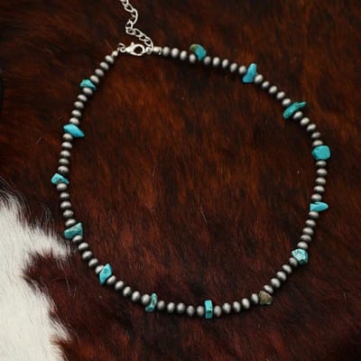 1 Stuk Westerse Stijl Cowboy Vintage Turkoois & Navajo Nep Parel Kralen Ketting Geschikt voor Dagelijkse Dameskleding black