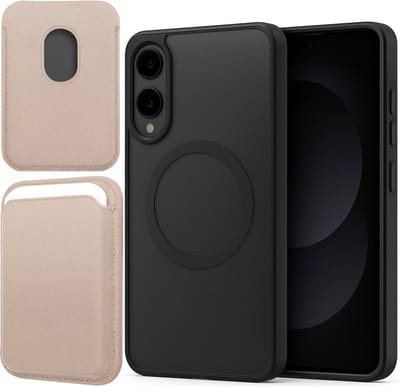 Hoesje + Pasjeshouder geschikt voor Samsung Galaxy S25 Edge - Portemonnee geschikt voor MagSafe - Magnetisch - Pasjes Houder - Creditcardhouder - Goud