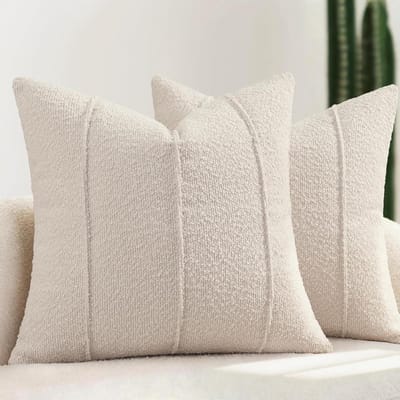 Kussenhoezen Set - Decoratieve Kussens - Woonkamer Aankleden - Zachte Bouclé Stof - 45x45 cm - Beige