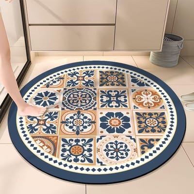 Retro Stijl Wastafel Vloermat Rond Badkamer Vloermat Waterabsorptie en Vuilafstotend Badkamer Antislip Voetmat Voetmat 60*60cm