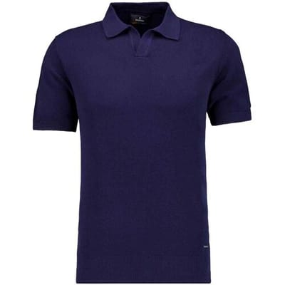 Ragman Trui Melange Resort Collar Short Sleeve Cotton Knit Marine / male