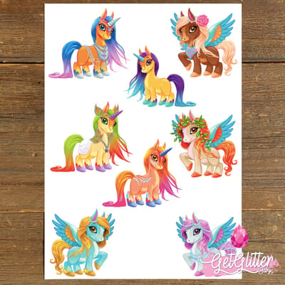 GetGlitterBaby® - Kinder Plak Tattoos / Tijdelijke Tattoo Kind / Nep Tatoeage voor Kinderen - Unicorn / Unicorns