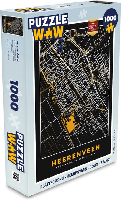Puzzel Plattegrond - Heerenveen - Goud - Zwart - Legpuzzel - Puzzel 1000 stukjes volwassenen - Stadskaart