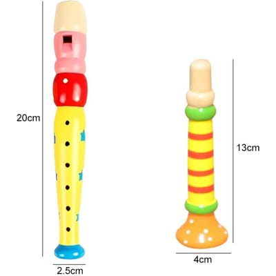 Houten Fluit Trompet Set Kinderhoorn Meerkleurig Puzzel Muziekinstrument Speelgoed Vroeg Educatief Montessori Speelgoed voor Kinderen TMZ yellow