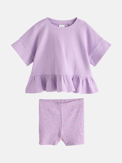 Next - Meisjes - Set van geribbelde top met korte mouwen en short - Paars