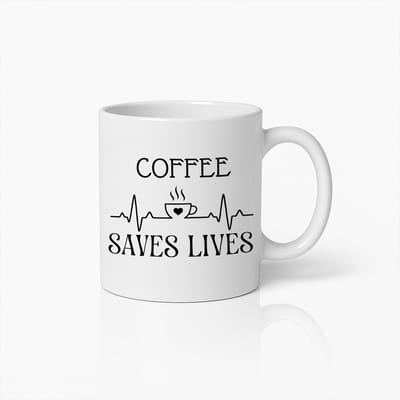 Koffie Redt Levens Mok 330ml – Grappig Cadeau Voor Koffieliefhebbers – Hartslag Koffiebeker Ontwerp