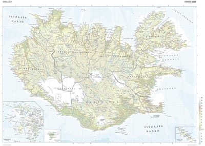 IJsland Kaart Poster - Wereldkaart IJsland - Educatieve Decoratie - Gedetailleerde Cartografie - 92 x 67 cm - Meerdere kleuren