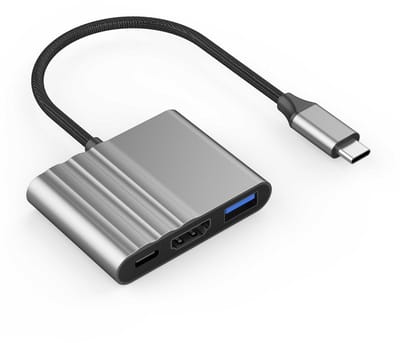 3-in-1 USB-C Adapter - HDMI 4K/30Hz - USB 3.0 - 100W PD - Aluminium - adapter hub - voor Laptop, Tablet en Smartphone - grijs