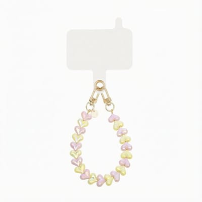 xoxo Wildhearts telefoonkoord met clip - Funky Hearts (Pink & Yellow) - Kort koord - Geschikt voor iPhone - Geschikt voor Samsung - Phone cord met koord clip - Easy Cord - Telefoonketting - Hartjes koord voor telefoon - Metallic roze en geel