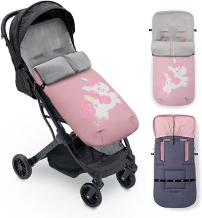 Universele Voetenzak - Baby Winterzak - Baby Warm Houden - Afneembaar Dubbele Rits - 57 x 47 cm - Roze Eenhoorn