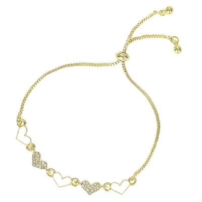 Fako Bijoux - Dames Armband Hartjes Goud Strass - Verstelbaar - 14-22cm - Cadeau - Verjaardag - Vrouw - Goudkleurig