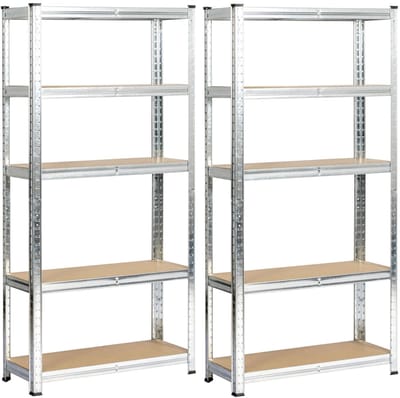 Dubbel Metalen Rek 70x30x154 cm Zilver - 10 Planken, Zelfmontage, 175 kg Belastbaar per Plank, Staal/MDF Constructie