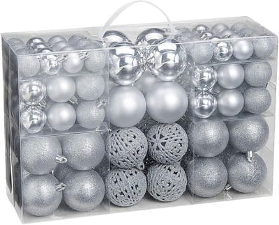 Christmas Gifts Kerstballen Set Zilver - 100 St Kerstballen - Kerstboom Decoratie - Kerstversiering Binnen - Verschillende Afwerkingen - Ø 3/4/6 cm