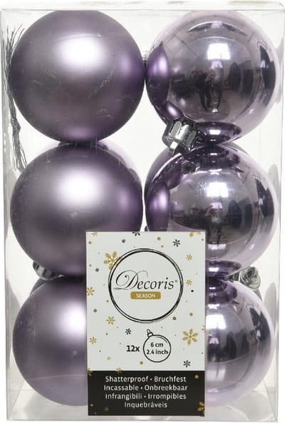 Decoris kerstballen - 12x st - lila paars - D6 cm - kunststof - mat/glans - kerstversiering